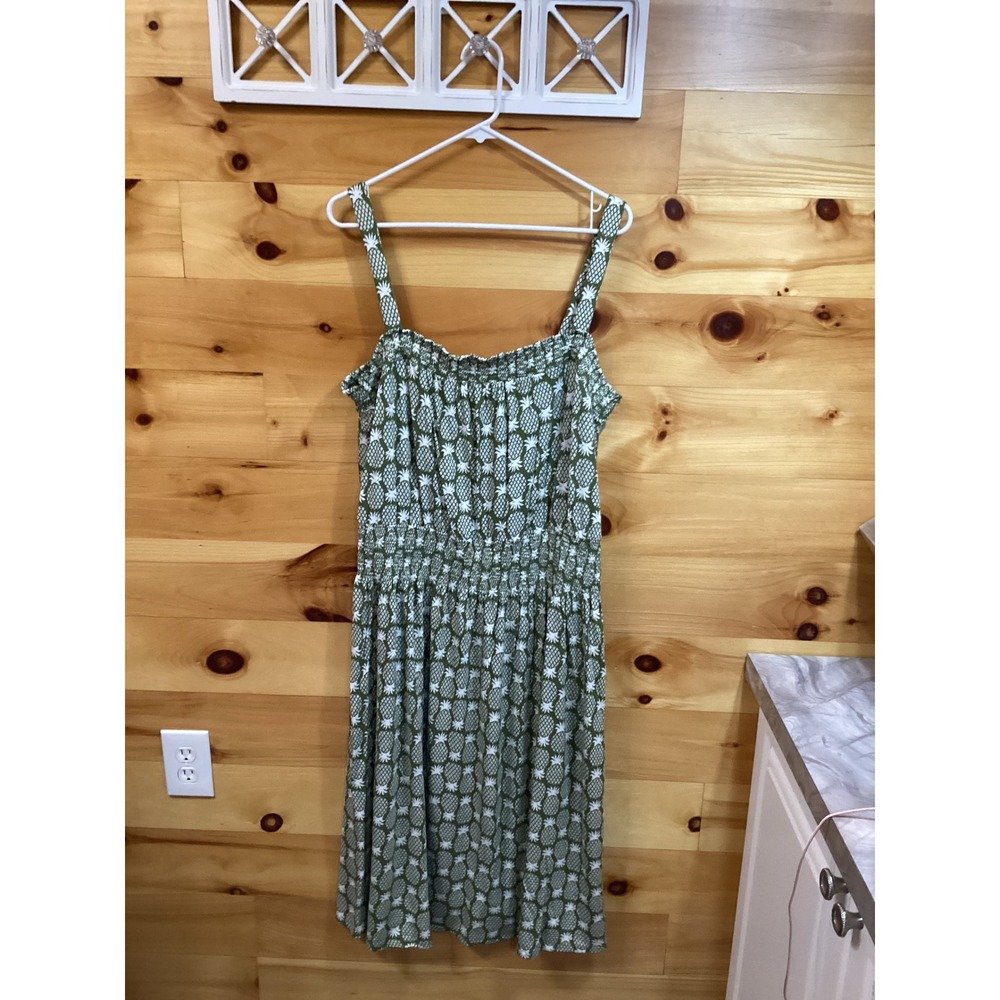 Boden Womens Green Pineapple Smocked Waist Midi Dress Size US 14R